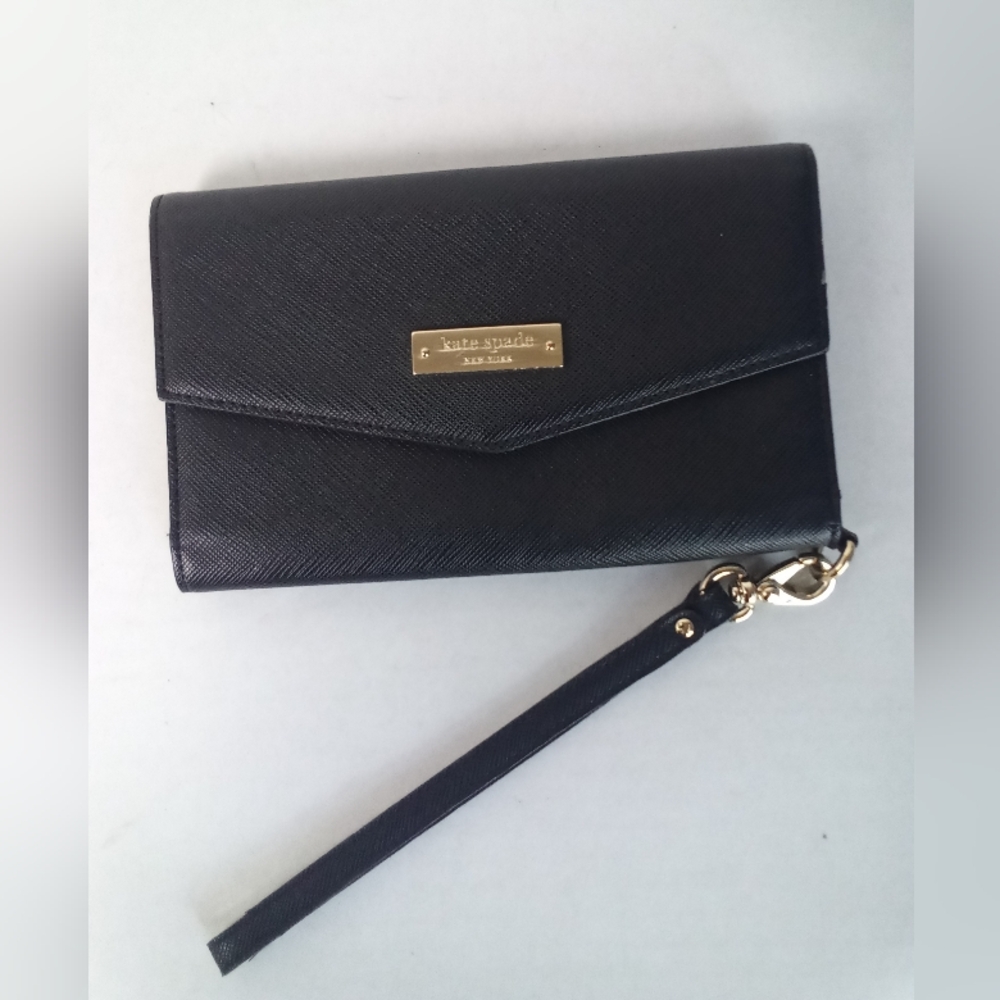 Kate Spade Black Saffiano Phone Wristlet Leather Clutch Wallet